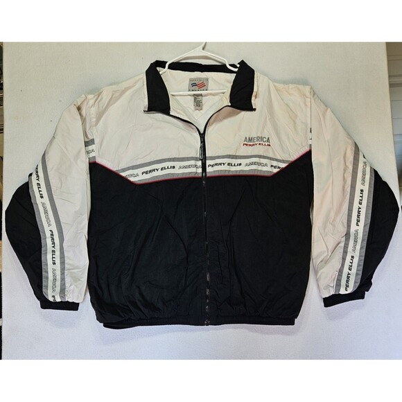 Perry Ellis "America" Active Men's Size XXL Full Zip Warm Up Track Jacket B/W - Picture 1 of 6